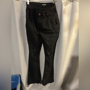 Pretty little thing flared black distressed jeans